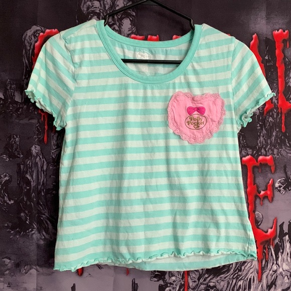 Polly Pocket Striped Crop Tee w/ Pocket - Picture 1 of 5